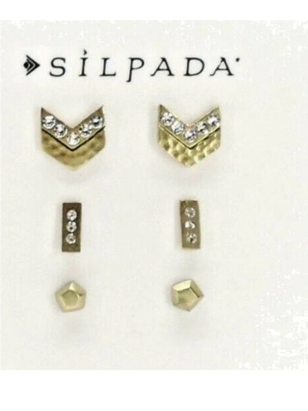 Silpada Brass and Swarovski Crystal Post Stud Earrings Set of three pairs.